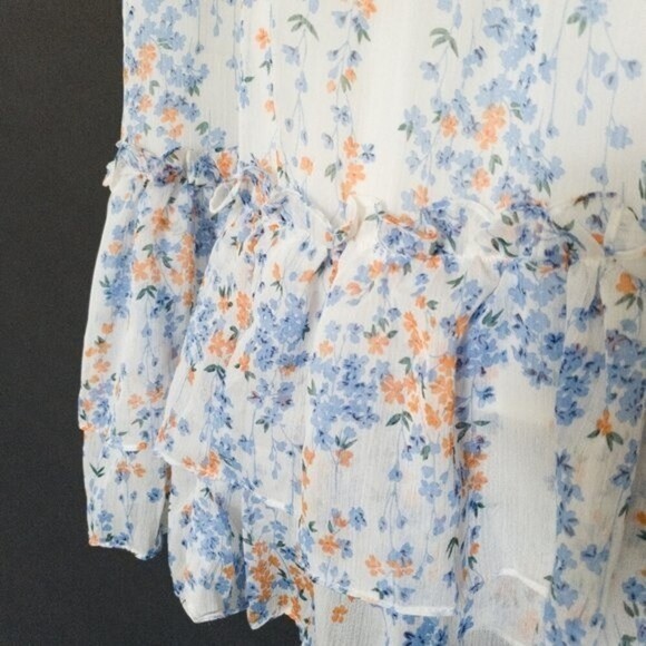 Saints + Secrets Floral Printed Chiffon Textured Ruffle Flowy Midi Dress - Picture 8 of 10